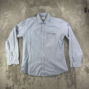 Diesel Shirt Mens XL Blue Chambray Long Sleeve Zipper Pocket Button Up Casual